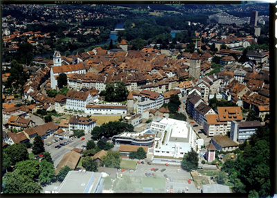 Aarau, von Süd-Westen, Klinik im Schachen, Stadtzentrum, Altstadt, Aare