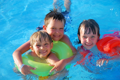 Three Children In Pool