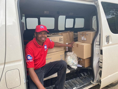 Moses with the medical supplies heading for Care For Wild