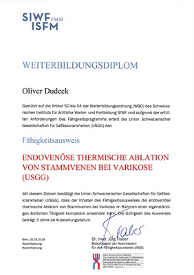 Faehigkeitsausweis endovenoese thermische Ablation von Stammvenen
