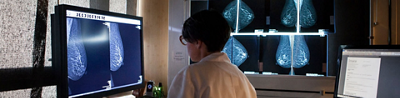 Woman in machine that detects breast cancer