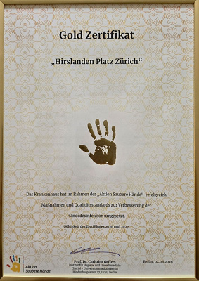 Gold Zertifikat Hirslanden Platz Zürich - Aktion saubere Hände
