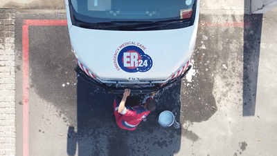 ER24 ambulance being cleaned