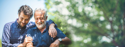 Adult hipster son fun hugging old senior father at home, two generations have a beard talking together and relaxing with smile, 2 man happy enjoy to living at home in father's day with love of family, Adult hipster son fun hugging old senior father at home, two gen