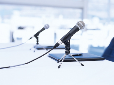 Two microphones on table, close up