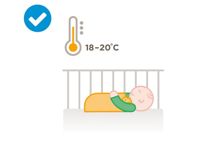 Baby im Bett mit Temperaturangabe