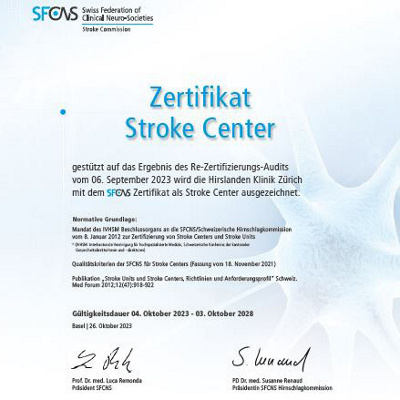 SFCNS Zertifikat - Stroke Center
